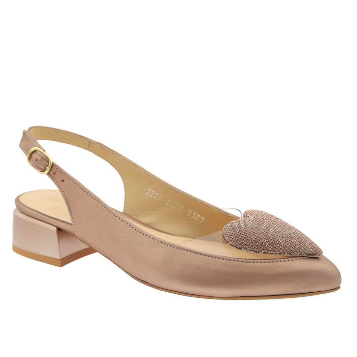 Жіночі золоті шкіряні човники на низькому каблуці