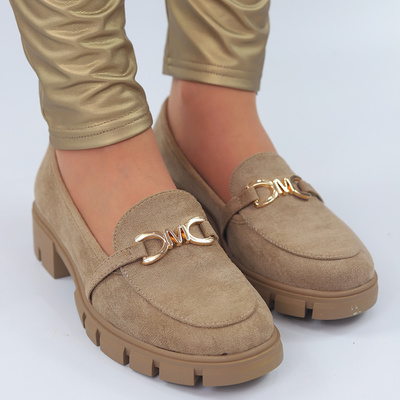 Mokasyny szare ze złotą aplikacją M. Daszyński