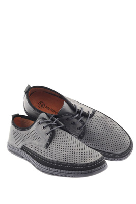 Półbuty męskie szare perforowane z ekoskóry