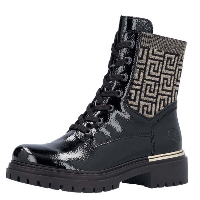 Чорні лаковані чоботи з носком Rieker