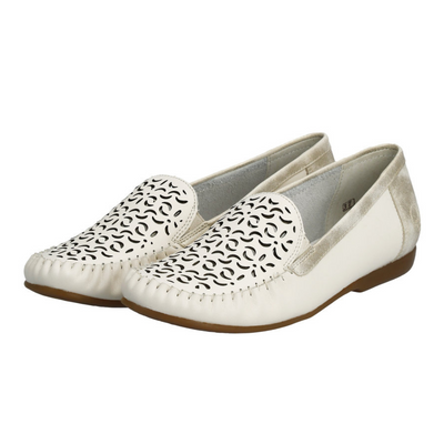 Бежево-білі шкіряні мокасини Rieker з ажурним верхом