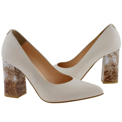 Skórzane czółenka damskie na obcasie Arka