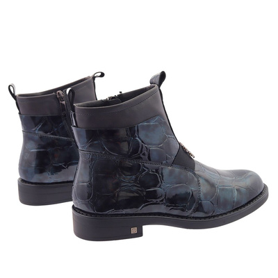 Жіночі темно-сині лаковані ботильйони на блискавці