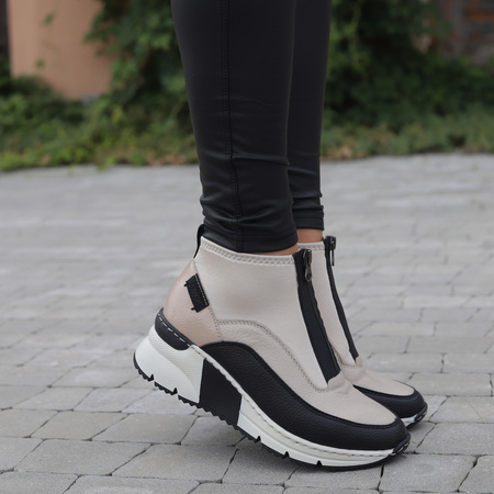 Botki sneakersy skórzane beżowe Rieker N6352-60