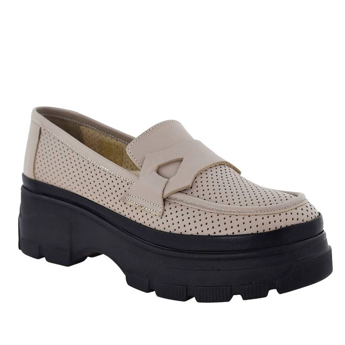 Półbuty damskie w kolorze cappuccino na grubszej podeszwie Ravini