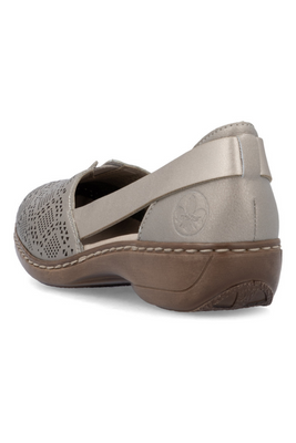 Półbuty damskie ażurowe wsuwane w platynowym kolorze