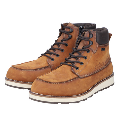 Trzewiki męskie Rieker ocieplane sznurowane z zamkiem w kolorze camel
