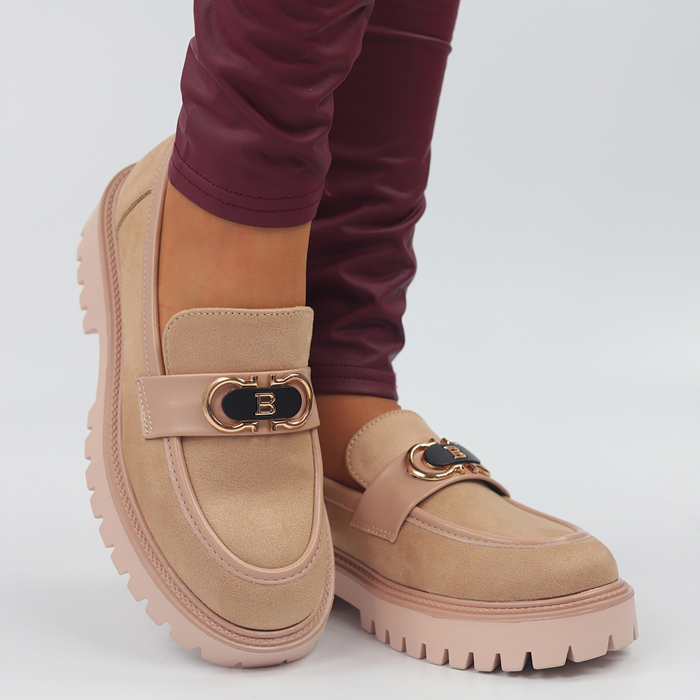 Бежеві замшеві мокасини на платформі Potocki