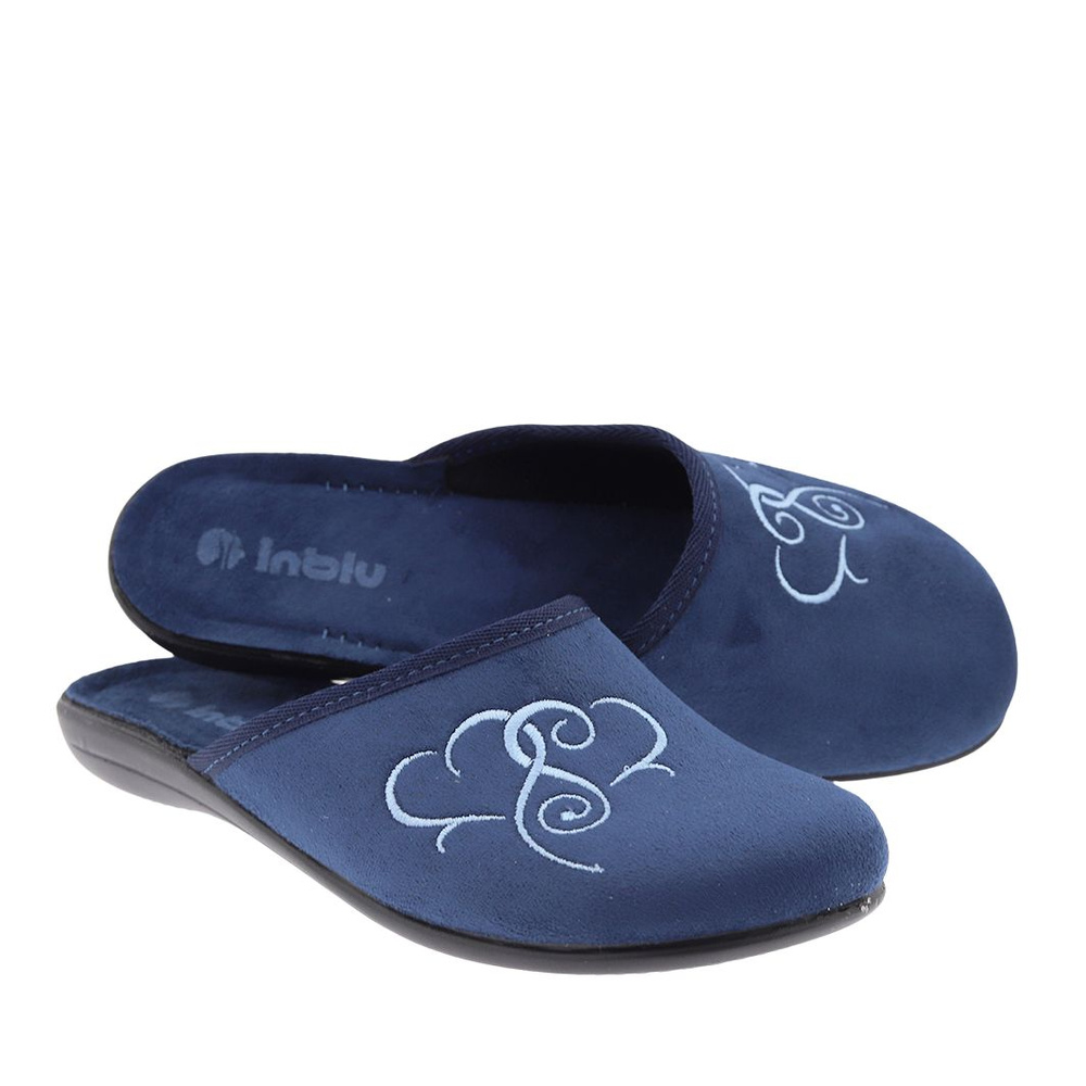 Жіночі домашні тапочки з вишивкою темно-синього кольору