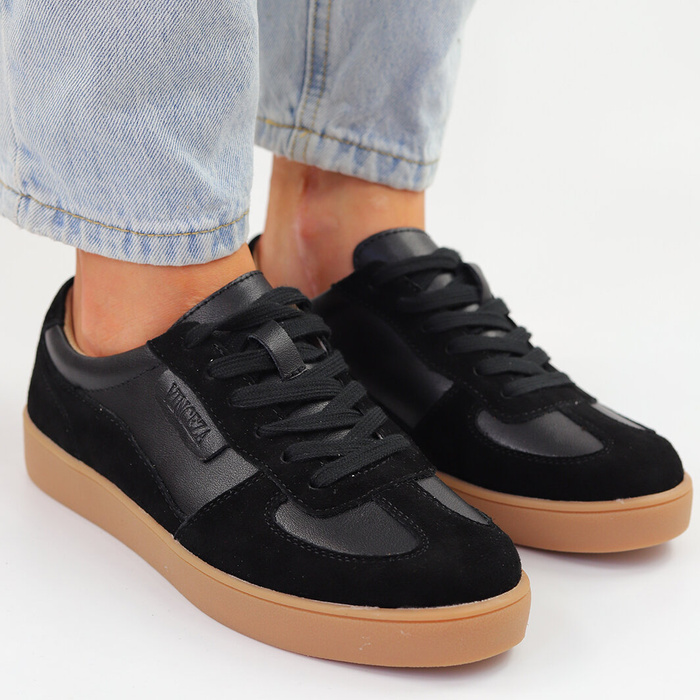 Sneakersy skórzane czarne sznurowane Vinceza