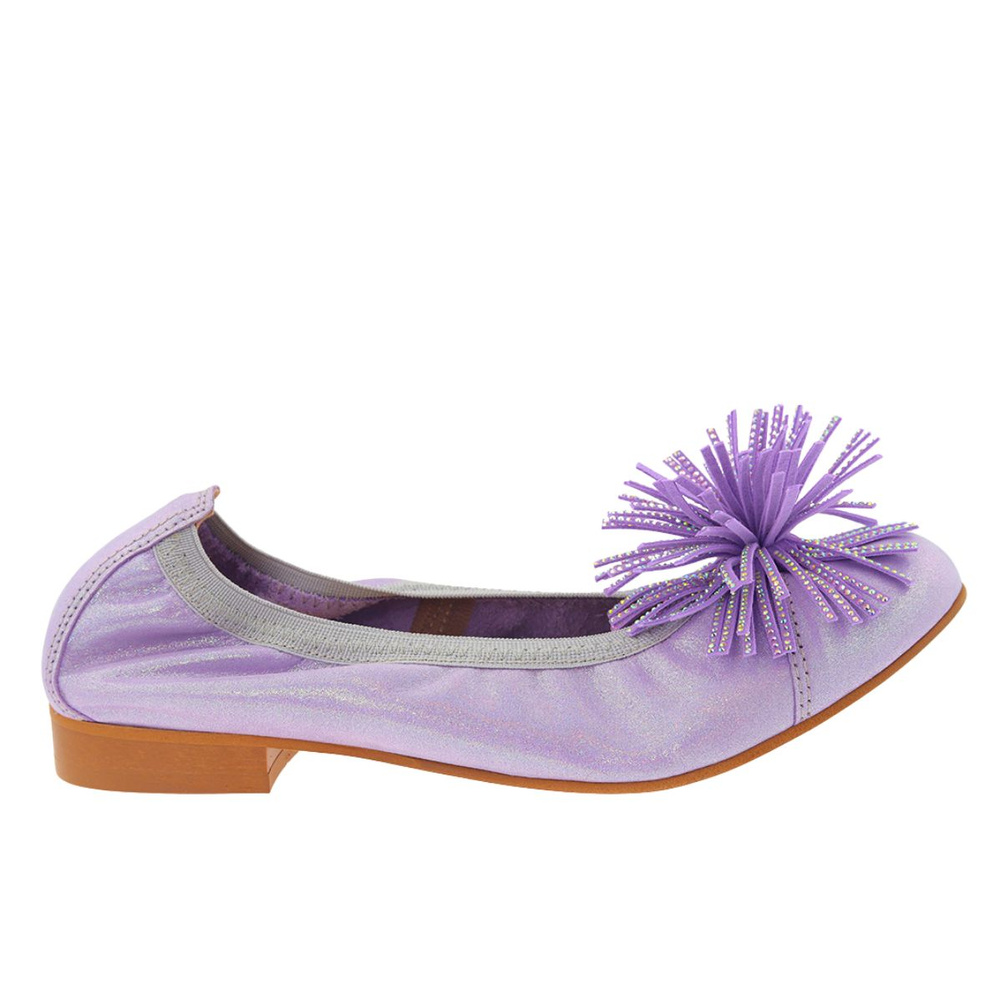 Baleriny skórzane fioletowe z pomponem Gamis