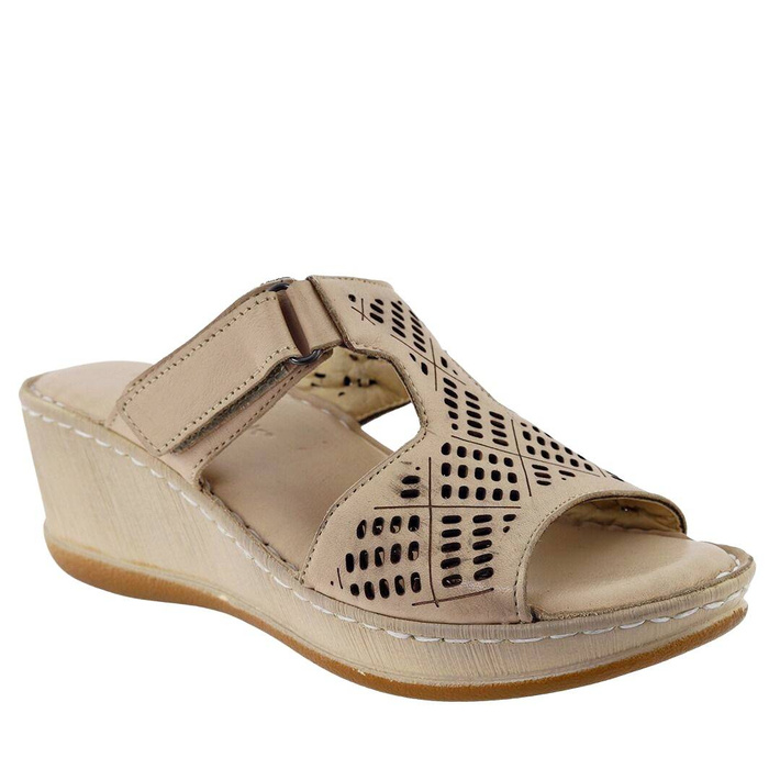 Бежеві чорні мюлі на танкетці Castle