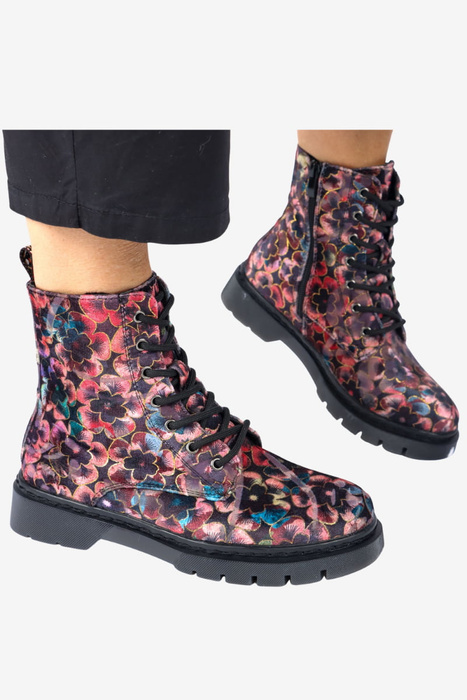 Botki damskie z motywem kwiatowym płaskie ocieplane