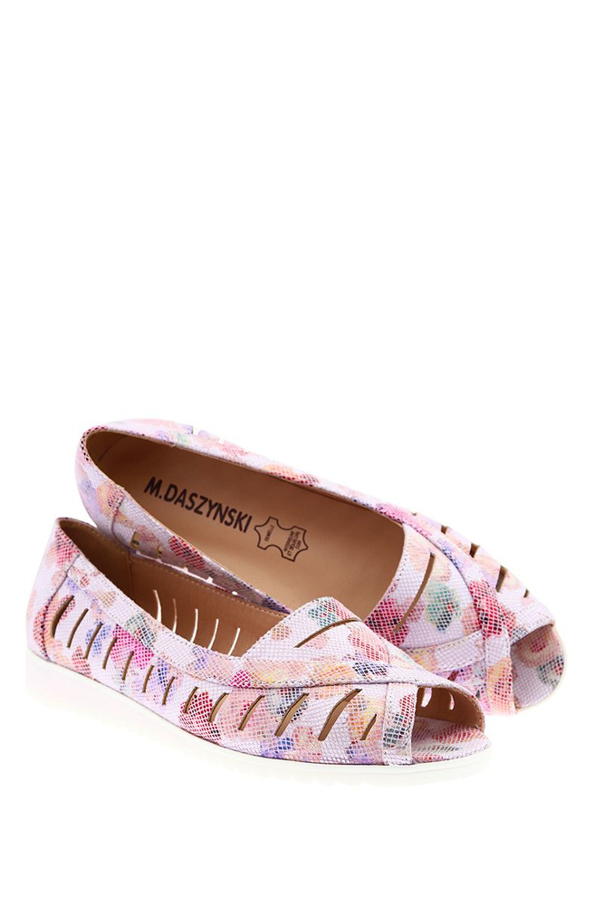 Baleriny ażurowe różowe w kwiatki wsuwane