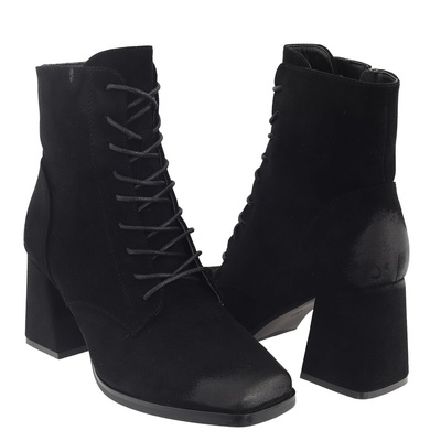 Botki zamszowe sznurowane czarne na klocku Potocki