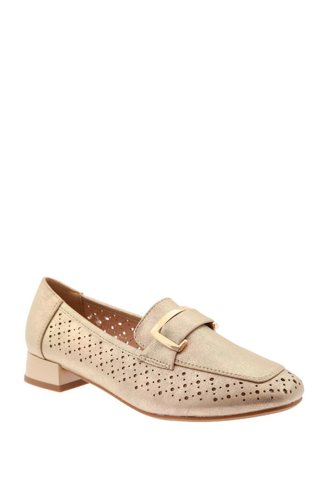 Золоті ажурні мокасини на низькому каблуці