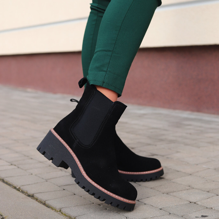 Шкіряні чорні замшеві ботильйони на платформі Filippo