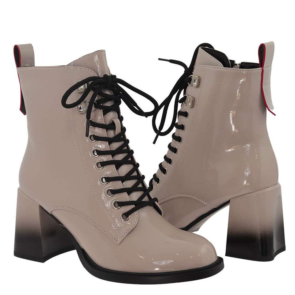 Botki lakierowane wysokie na obcasie szare S. Barski