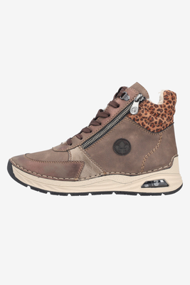 Trzewiki damskie ocieplane z motywem zwierzęcym na platformie brązowe