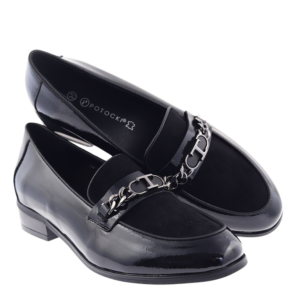 Чорні лаковані лофери з ланцюжком Potocki