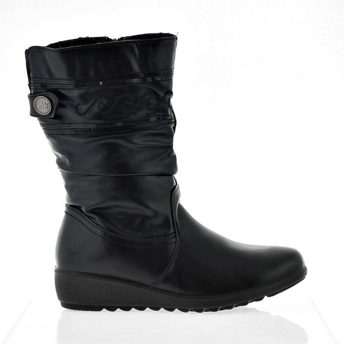 Чорні жіночі чоботи на танкетці, утеплені на блискавці