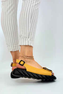 Żółte skórzane sandały damskie na platformie Artiker