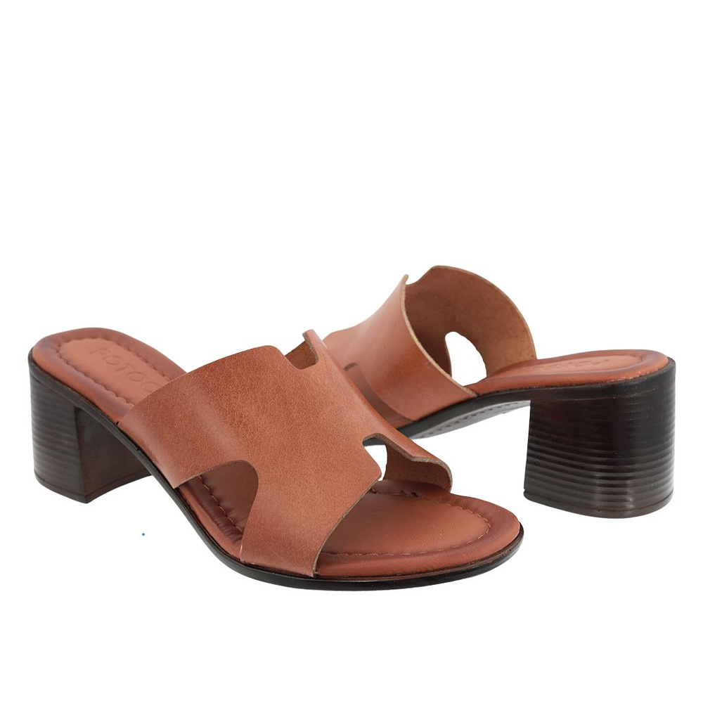 Brązowe skórzane klapki na ciemnym klocku Potocki