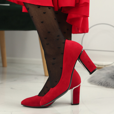 Czółenka zamszowe na słupku czerwone Dantex