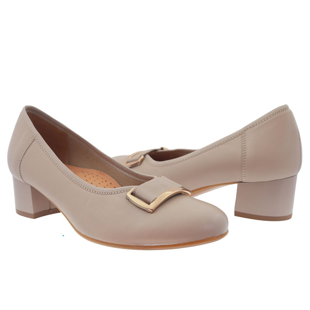 Бежеві шкіряні човники з золотим декором на колодці Galant 