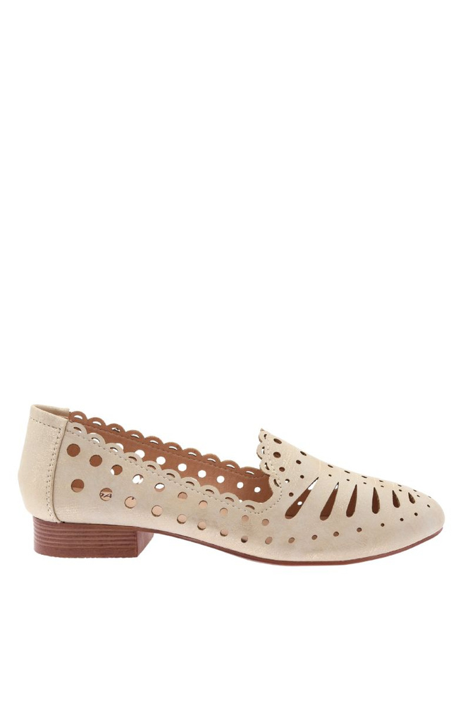 Ażurowe półbuty złote na obcasie wsuwane