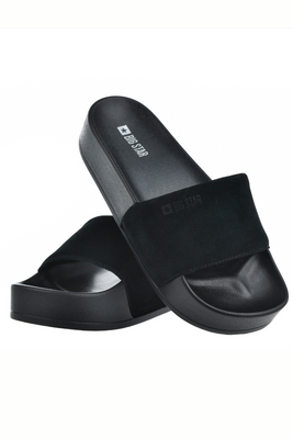 Damskie klapki czarne zamszowe na platformie Big Star