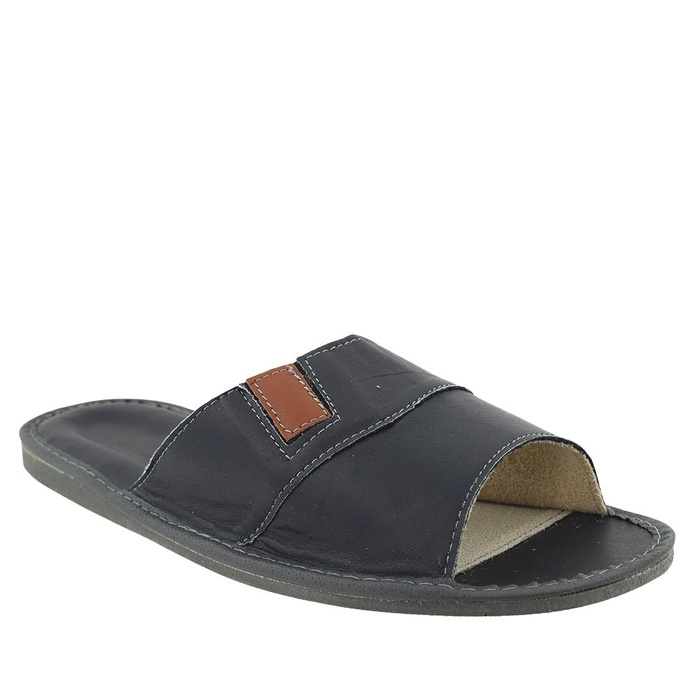 Klapki męskie skórzane granatowe