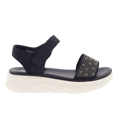 Czarne sandały damskie z cyrkoniami na rzep