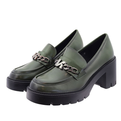 Зелені жіночі мокасини сліпони з колодкою і платформою 