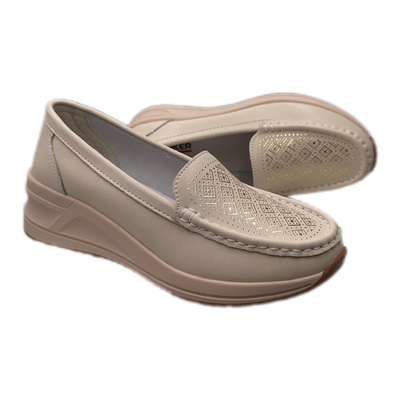 Beżowo złote skórzane półbuty na koturnie Artiker 