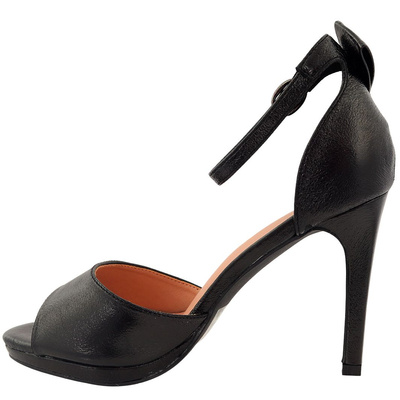 Sandały czarne na szpilce z kokardą Potocki