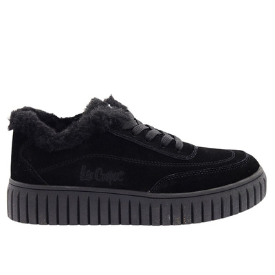 Жіночі шкіряні зимові кросівки чорного кольору Lee Cooper