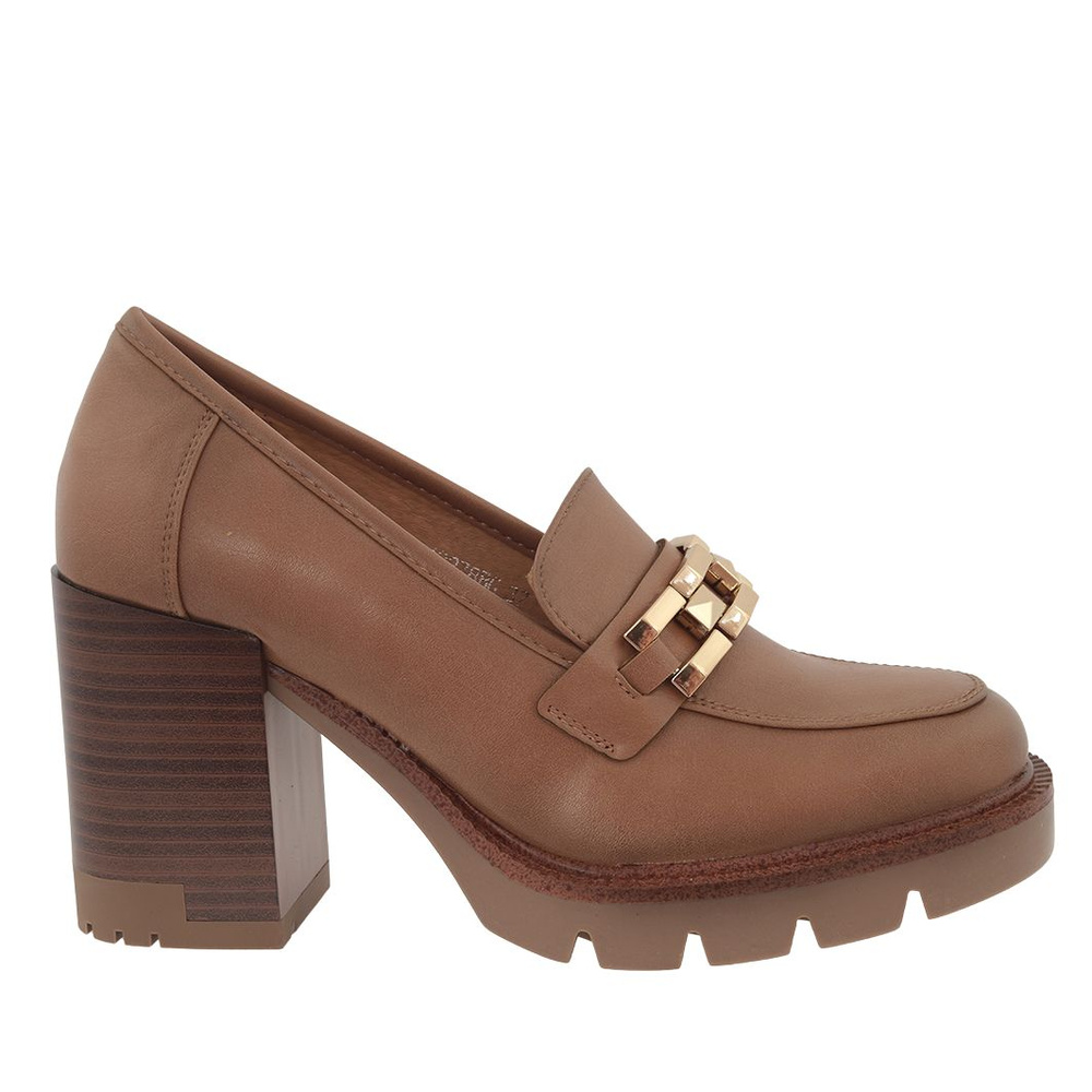 Półbuty beżowe na słupku z klamerką Potocki