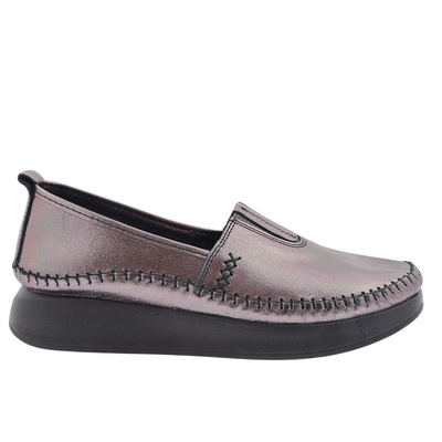 Платинові шкіряні лофери зі сліпонами на платформі