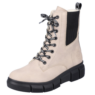 Чоботи жіночі бежеві високі, утеплені, на шнурівці, на блискавці