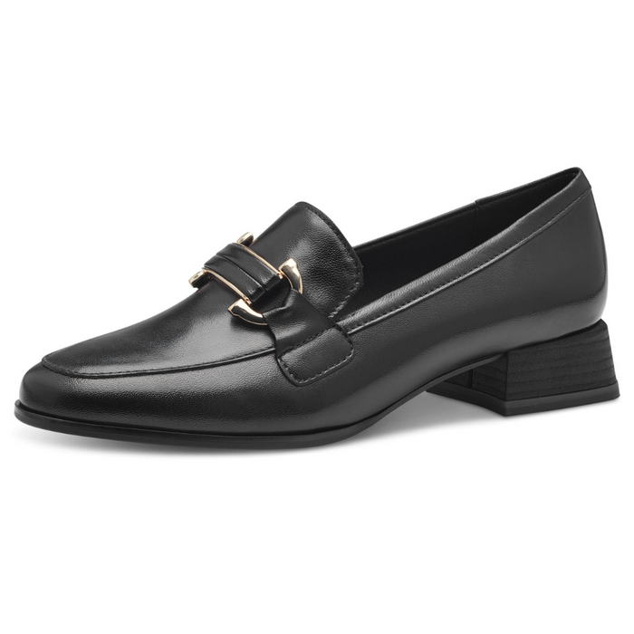 Lordsy skórzane damskie wsuwane na obcasie czarne Marco Tozzi