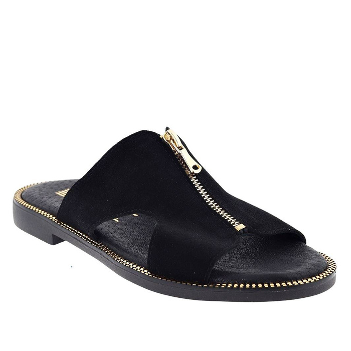 Чорні шкіряні шльопанці на блискавці Lemar