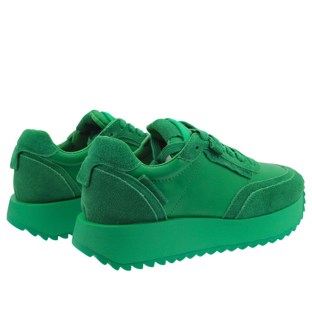 Sneakersy skórzane zamszowe na platformie w kolorze zielonym