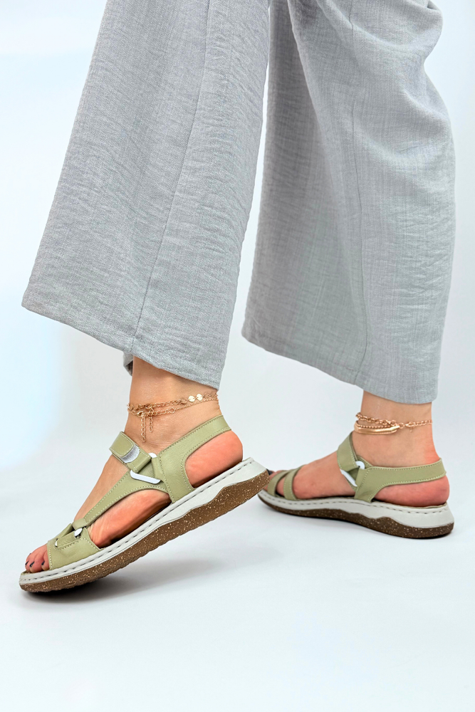 Zielone sandały skórzane sportowe na rzep Artiker