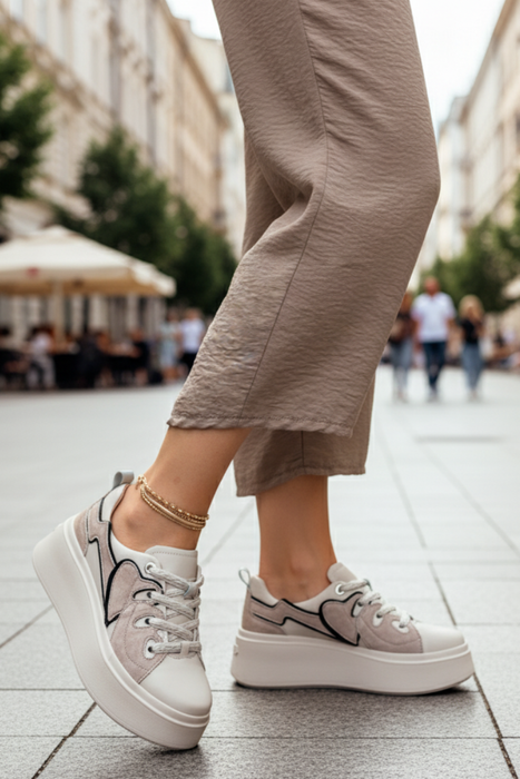 Modne beżowe skórzane sneakersy na platformie Filippo