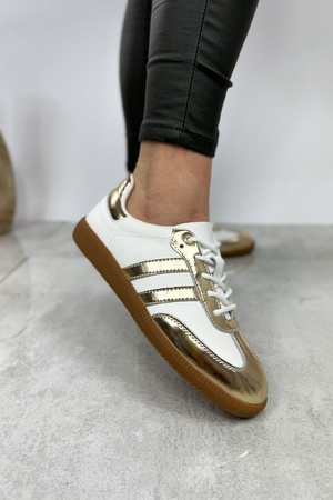Skórzane buty sportowe biało złote płaskie sznurowane Venezia