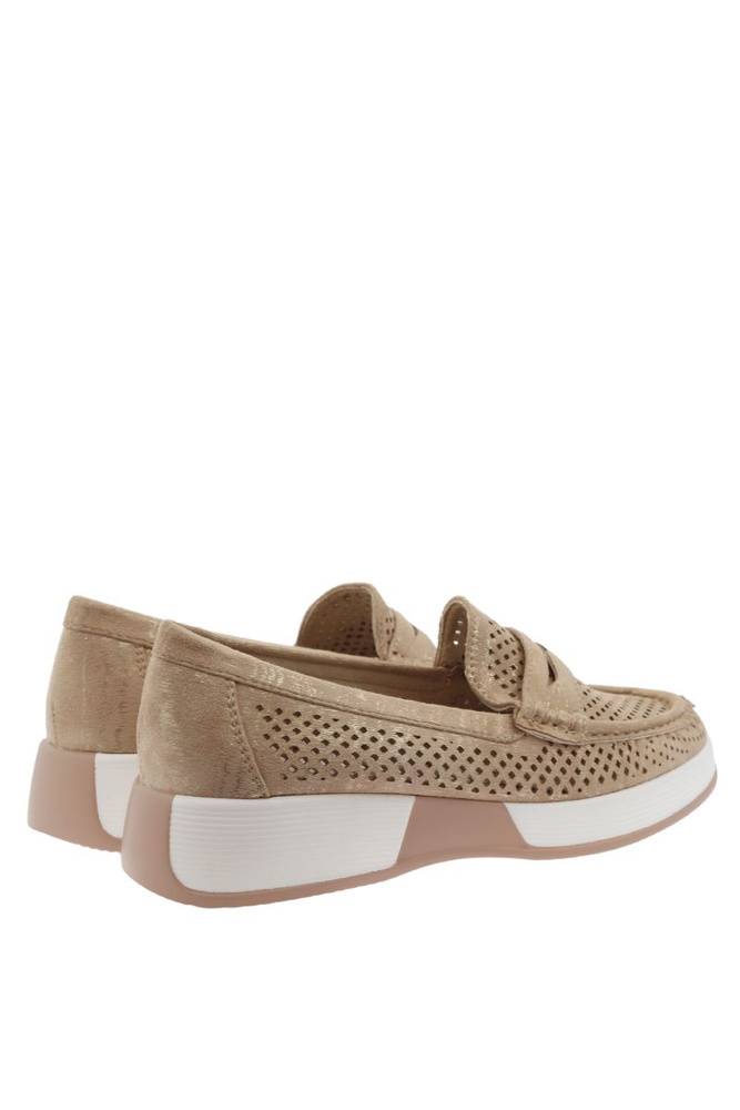 Złote półbuty zamszowe perforowane na platformie