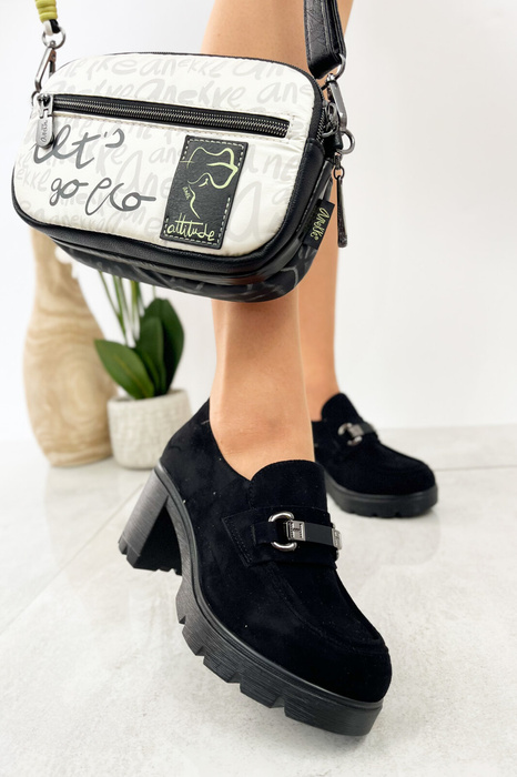 Чорні жіночі замшеві туфлі на високому каблуці та платформі