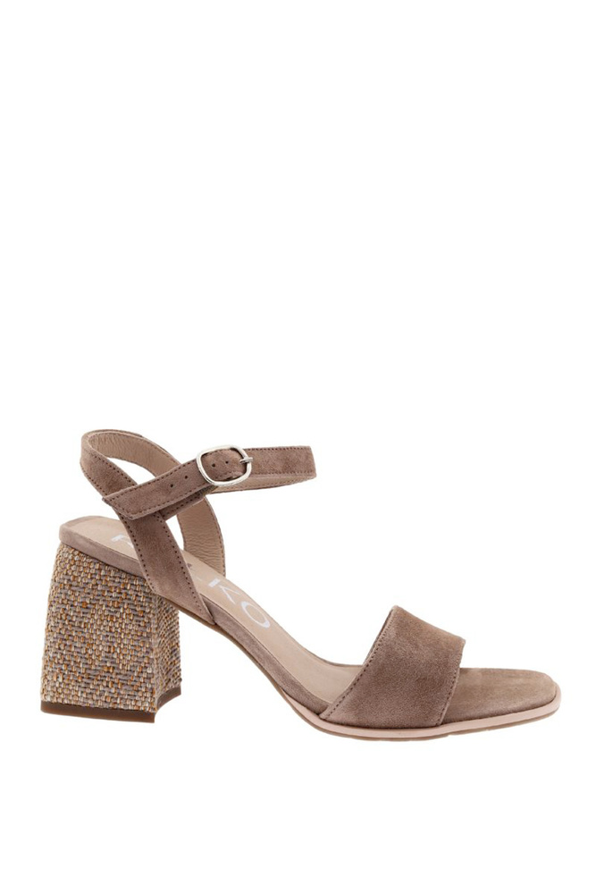 Beżowe sandały skórzane welurowe na klocku Ryłko