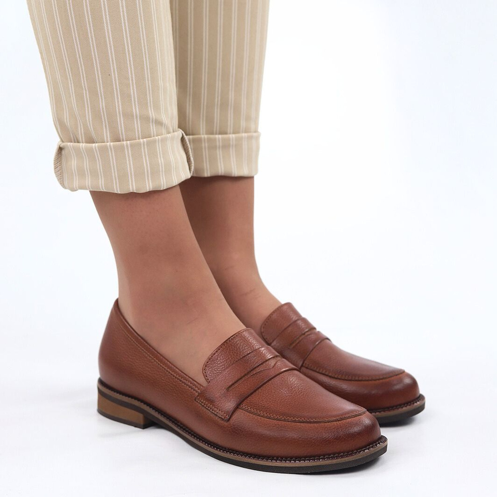 Cognac rustic Вишукані шкіряні мокасини на плоскій підошві